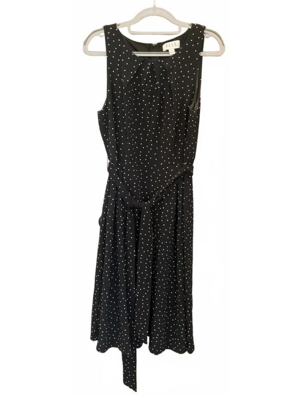 Elle Womens Sleeveless ZIP Back Black & White Dress With Tie Belt Size 8